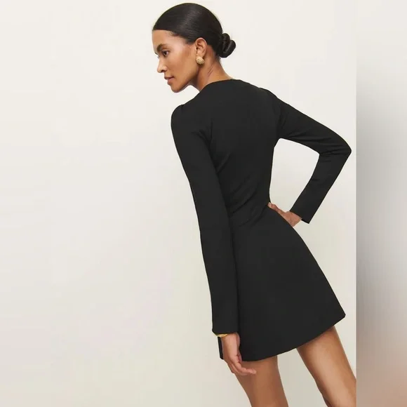 Reformation Micah Knit Dress Black Long Sleeve Dress with Gold Buttons - Picture 4 of 11